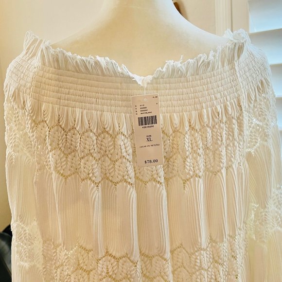 NWT Anthropologie Deletta Riley Long Sleeve Off-shoulder Crochet Lace Smock Top - Picture 11 of 14